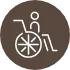 車椅子に乗った白と茶色のアイコンの人物を表現した画像です。